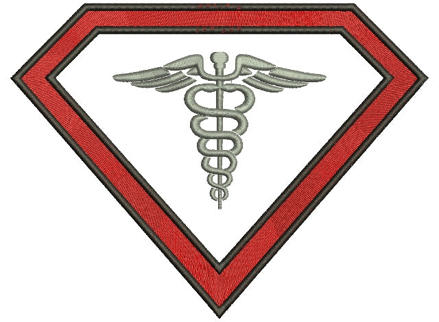 Super Nurse Caduceus Filled Machine Embroidery Digitized Design Pattern