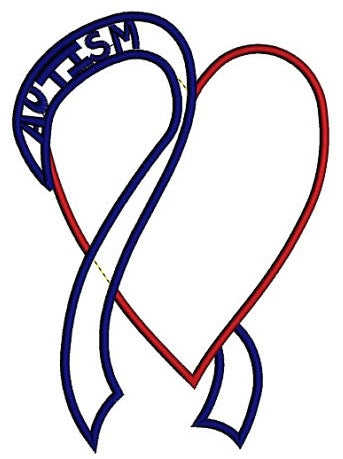 Support Autism Awareness Heart with Ribbon Applique Machine Embroidery Digitized Design Pattern - Instant Download - 4x4 , 5x7, 6x10 -hoops