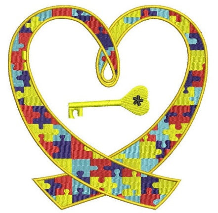 Support Autism Awareness Heart with a key Machine Embroidery Digitized Design Filled Pattern - Instant Download - 4x4 , 5x7, 6x10 -hoops