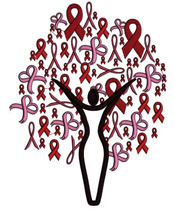 Support Breast Cancer Woman Raising Hands Applique Machine Embroidery Design Digitized Pattern