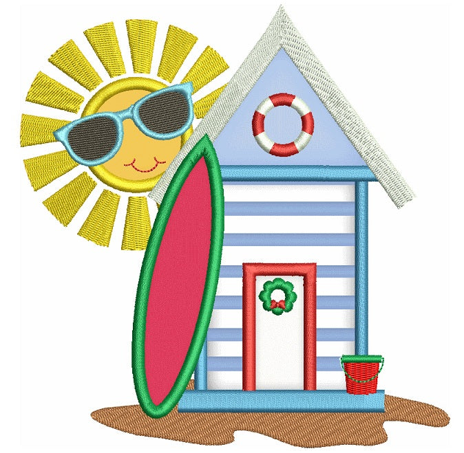 Surf Shop And Bright Sun Summer Applique Machine Embroidery Digitized Design Pattern