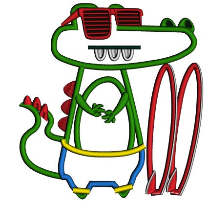 Surfer Gator Wearing Sunglasses Applique Machine Embroidery Design Digitized Pattern