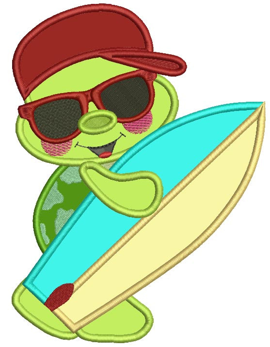 Surfer Turtle Summer Applique Machine Embroidery Design Digitized Pattern