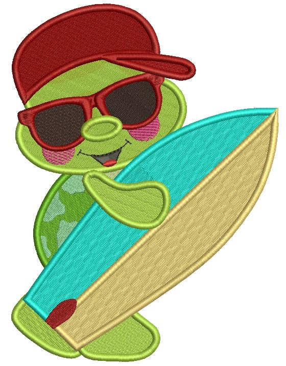 Surfer Turtle Summer Filled Machine Embroidery Design Digitized Pattern