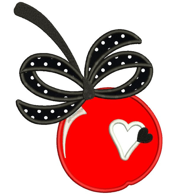 Sweet Apple With Heart Applique Machine Embroidery Design Digitized Pattern