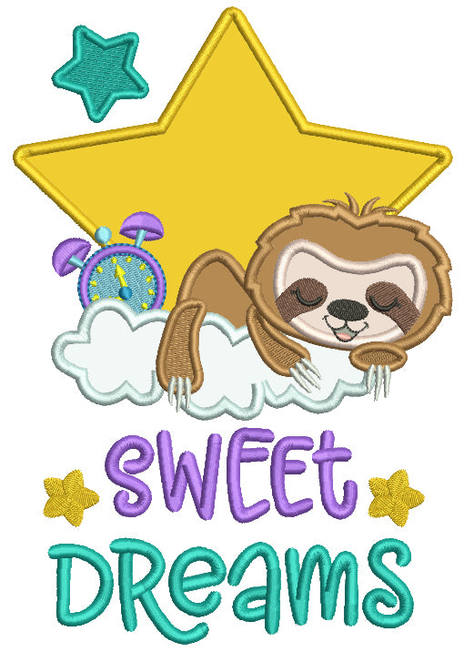 Sweet Dreams Little Sloth Applique Machine Embroidery Design Digitized Pattern