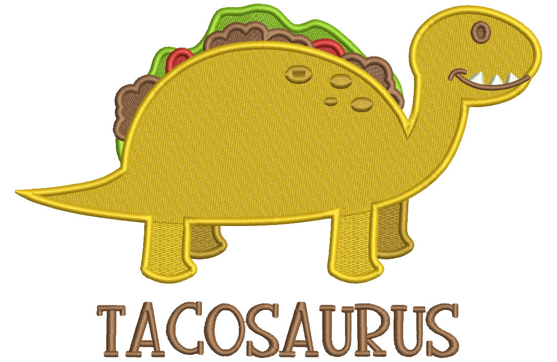 Tacosaurus Taco Dinosaur Filled Machine Embroidery Design Digitized Pattern