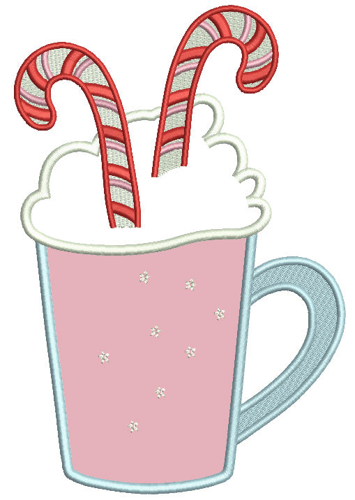 Tall Cup With Candy Canes Christmas Applique Machine Embroidery Design Digitized Pattern