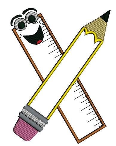 Teachers Ruler and Pencil Applique School Machine Embroidery Digitized Design Pattern -Instant Download- 4x4,5x7,6x10