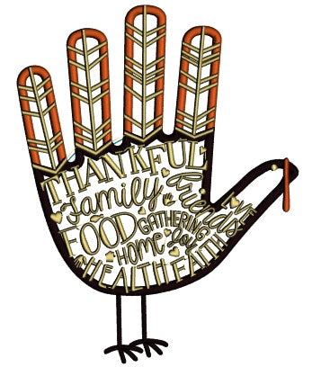 Thankful Family Food Gathering Hand Thanksgiving Applique Machine Embroidery Design Digitized Pattern