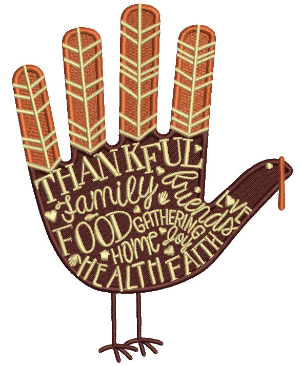 Thankful Family Food Gathering Hand Thanksgiving Filled Machine Embroidery Design Digitized Pattern
