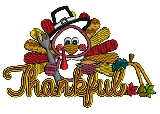Thankful Turkey Applique Machine Embroidery Digitized Design Pattern