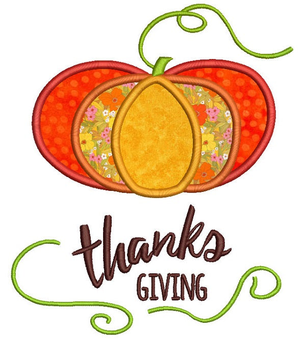 Thanks Giving Pumpkin Applique Machine Embroidery Design Digitized Pattern