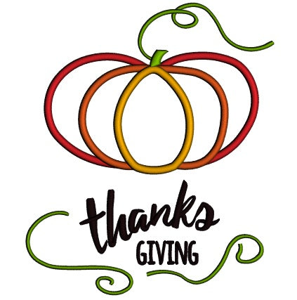 Thanks Giving Pumpkin Applique Machine Embroidery Design Digitized Pattern