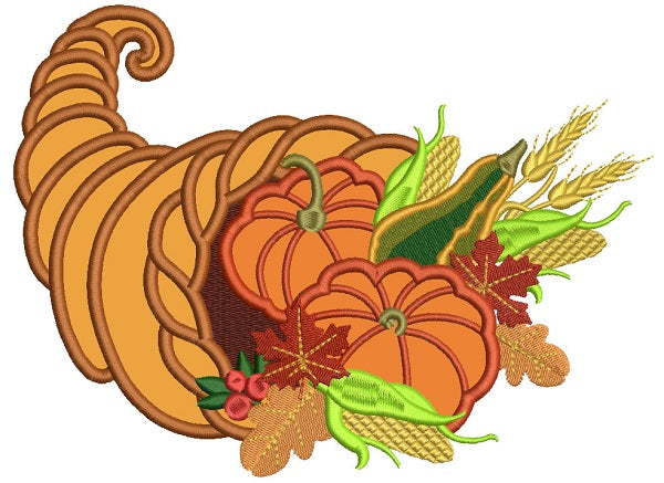 Thanksgiving Cornucopia Applique Machine Embroidery Design Digitized Pattern