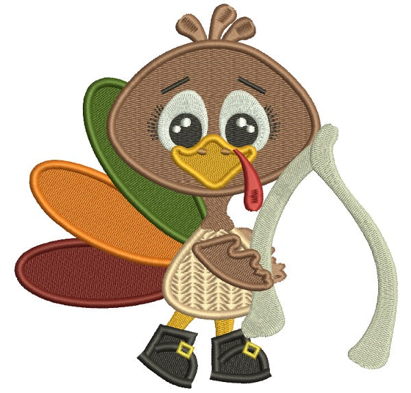 Thanksgiving Turkey Holding a Wish Bone Filled Machine Embroidery Design Digitized Pattern