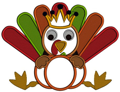 Thanksgiving Turkey Wearing Crown With a Big Pumpkin Thanksgiving Applique Machine Embroidery Digitized Design Pattern