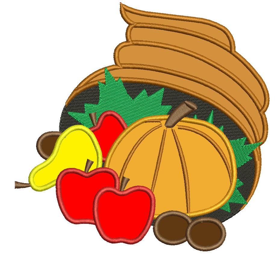 Thanksgiving cornucopia basket applique Machine Embroidery Digitized Design Pattern