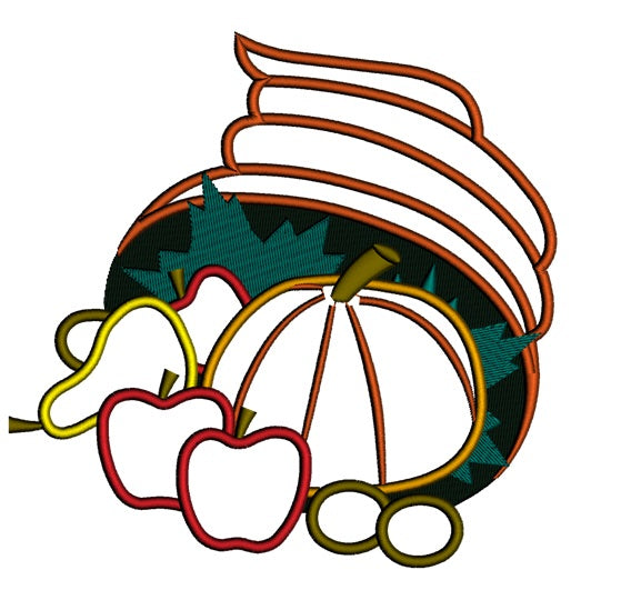 Thanksgiving cornucopia basket applique Machine Embroidery Digitized Design Pattern
