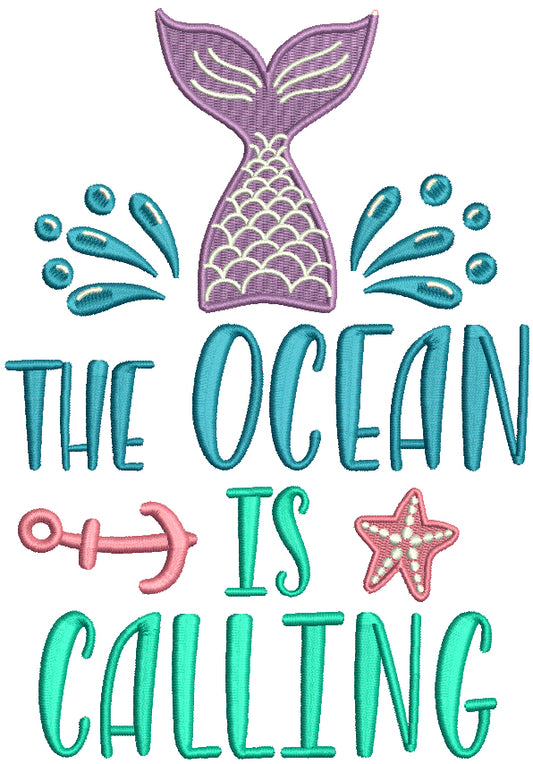 The Ocean Is Calling Mermaid Filled Machine Embroidery Design Digitized Pattern