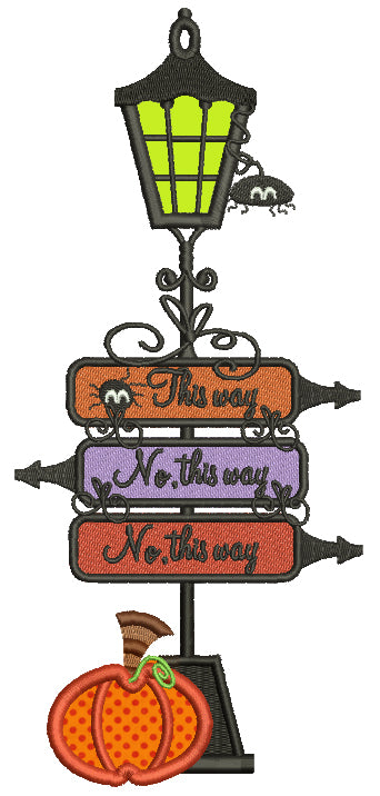 This Way Or That Way Street Lantern Halloween Applique Machine Embroidery Design Digitized Pattern