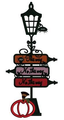 This Way Or That Way Street Lantern Halloween Applique Machine Embroidery Design Digitized Pattern