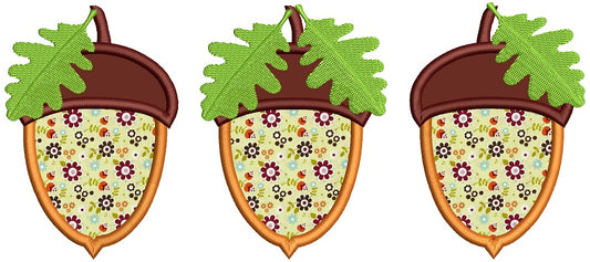 Three Acorn Fall Applique Machine Embroidery Design Digitized Pattern