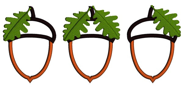 Three Acorn Fall Applique Machine Embroidery Design Digitized Pattern