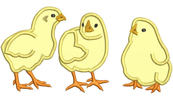 Three Baby Chicks Applique Machine Embroidery Design Digitized Pattern