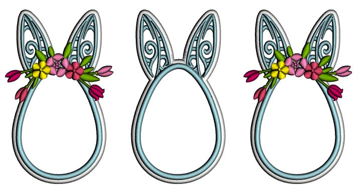 Three Easter Eggs With Bunny Ears Applique Machine Embroidery Design Digitized