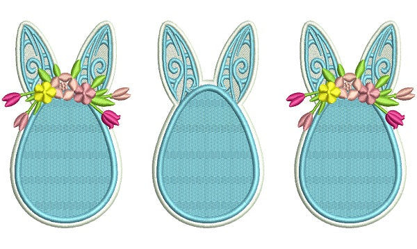 Three Easter Eggs With Bunny Ears Filled Machine Embroidery Design Digitized