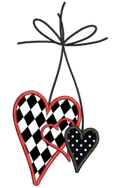 Three Hearts On a String Applique Machine Embroidery Design Digitized Pattern