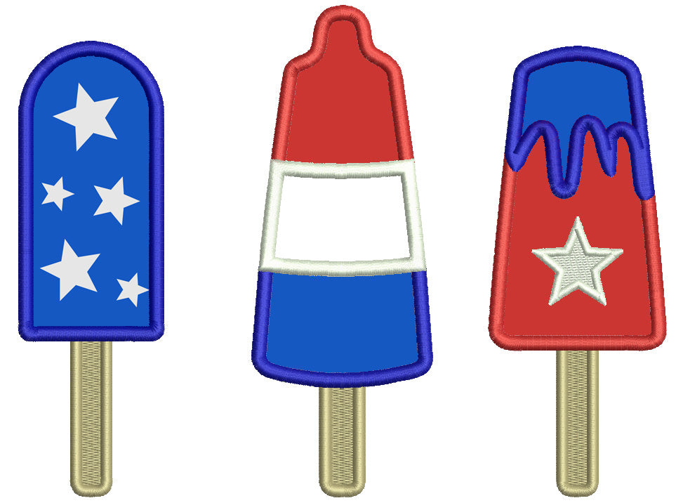 Three Ice Cream Cones Patriotic 4th Of July Independence Day Applique Machine Embroidery Design Digitized Pattern