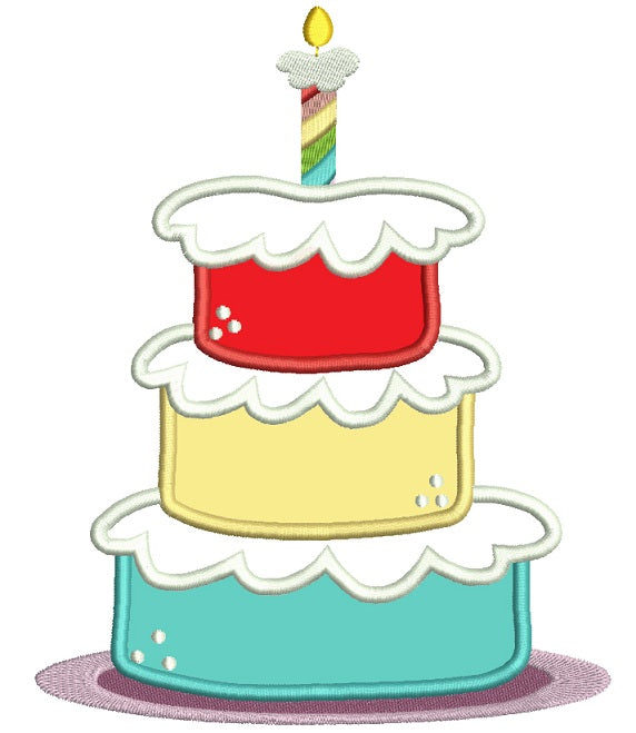 Three Layered Birthday Cake Applique Machine Embroidery Digitized Design Pattern