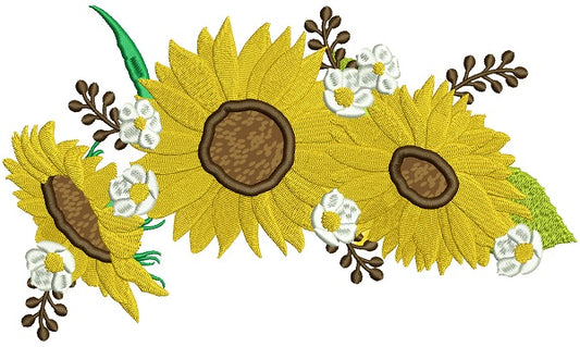 Three Sunflowers Fall Thanksgiving Applique Machine Embroidery Design Digitized Pattern