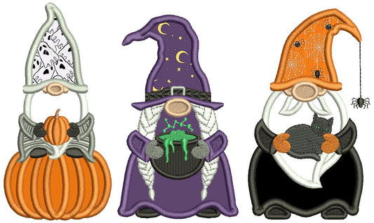 Three Wizard Gnomes Halloween Applique Machine Embroidery Design Digitized Pattern