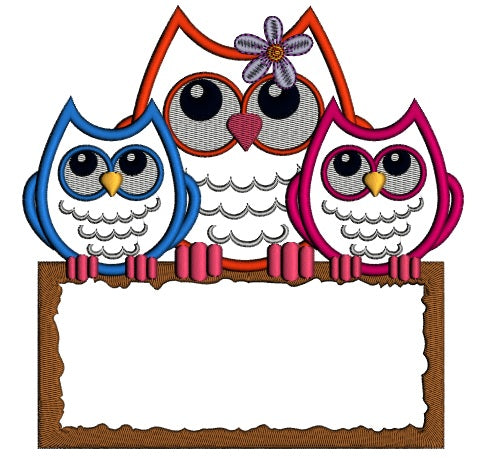 Three owls Applique Machine Embroidery Digitized Design Pattern