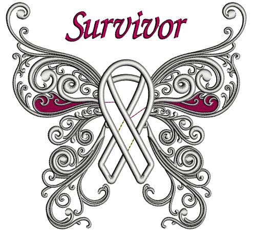 Thyroid Cancer Awareness Butterfly With Ribbon Applique Machine Embroidery Design Digitized Pattern