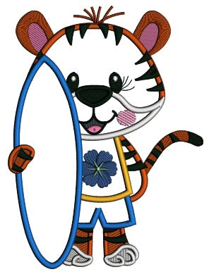 Tiger Boy With Surfboard Summer Applique Machine Embroidery Design Digitized Pattern