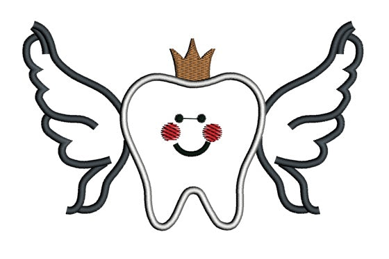 Tooth Crown with Wings Applique Machine Embroidery Digitized Design Pattern
