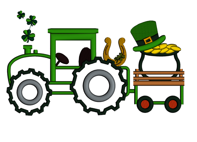 Tractor With Shamrock and Irish Hat Applique Machine Embroidery Digitized Design Pattern