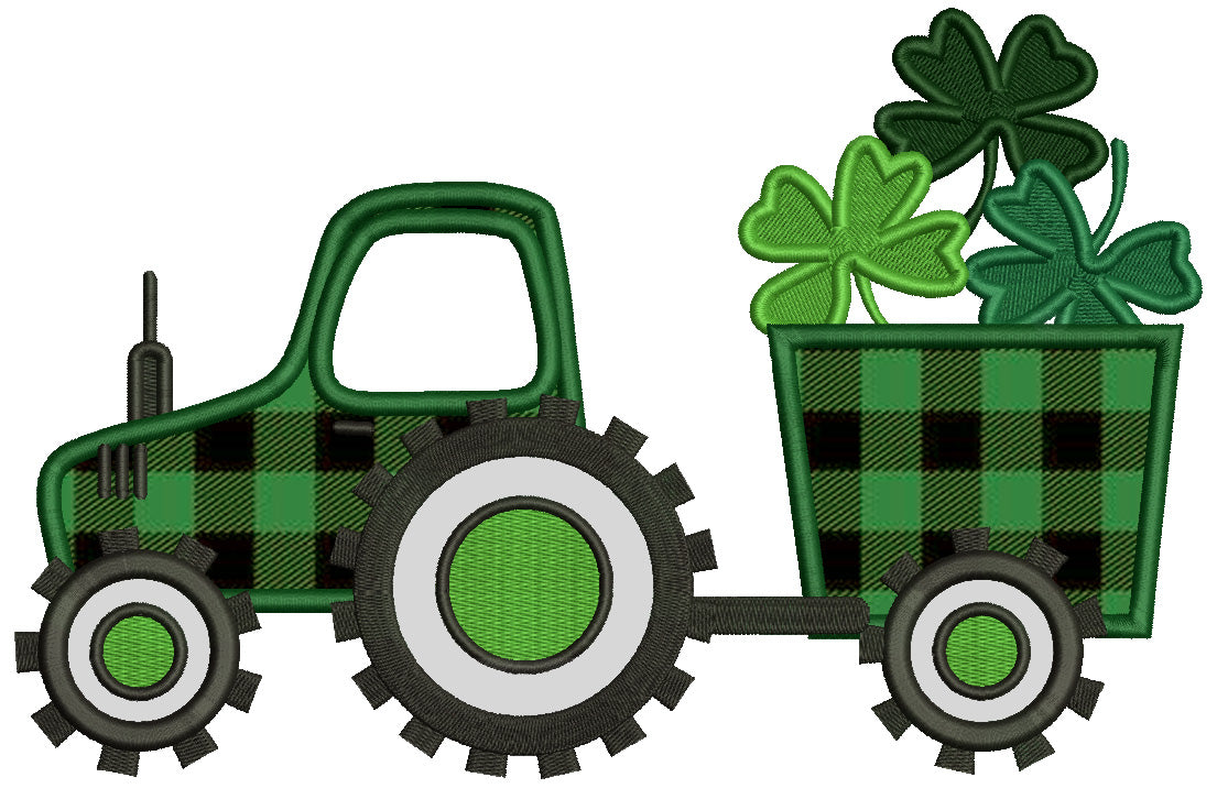 Tractor With Wagon Full Of Shamrocks St. Patrick's Day Applique Machine Embroidery Design Digitized Pattern