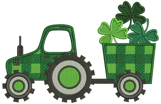 Tractor With Wagon Full Of Shamrocks St. Patrick's Day Filled Machine Embroidery Design Digitized Pattern