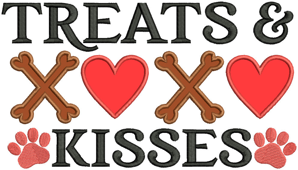 Treats Kisses Hearts And Dog Paws Valentine's Day Applique Machine Embroidery Design Digitized Pattern