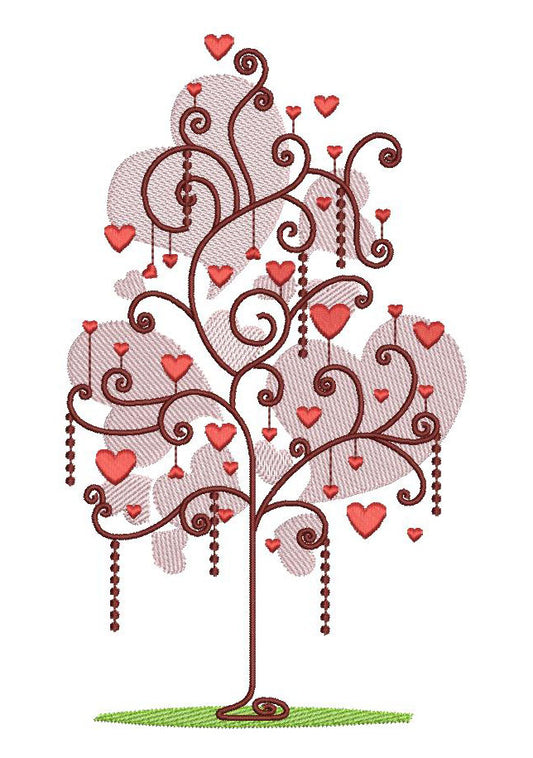 Tree With Hearts Filled Machine Embroidery Digitized Design Pattern