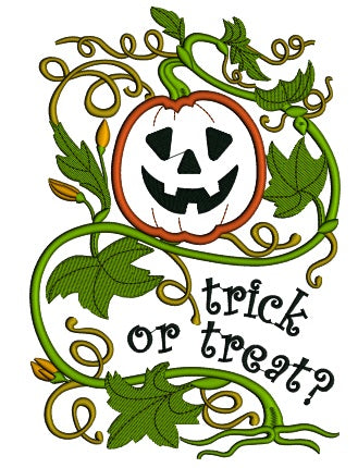 Trick or Treat Pumpkin Ornamental Vine Halloween Applique Machine Embroidery Design Digitized Pattern