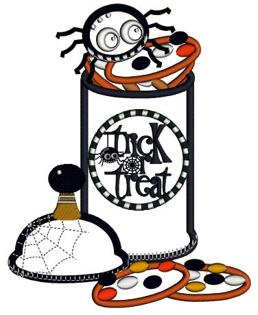 Trick or treat Spider Cookie Jar Halloween Applique Machine Embroidery Design Digitized Pattern