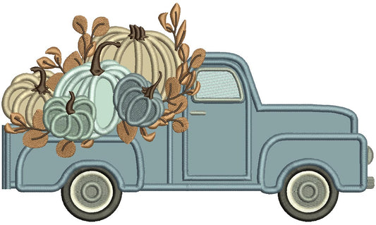 Truck Filled With Pumpkins Thanksgiving Applique Machine Embroidery Design Digitized Pattern