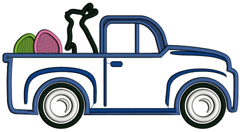 Truck With Bunny And Two Eggs Easter Applique Machine Embroidery Design Digitized Pattern