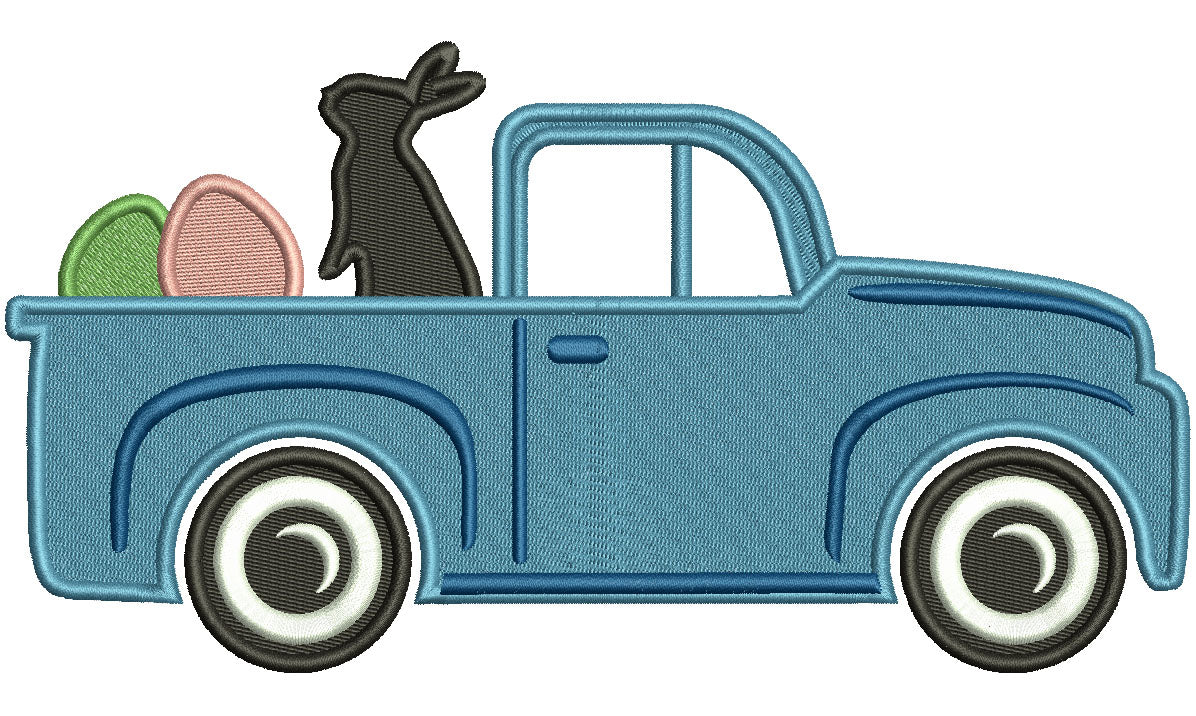 Truck With Bunny And Two Eggs Easter Filled Machine Embroidery Design Digitized Pattern